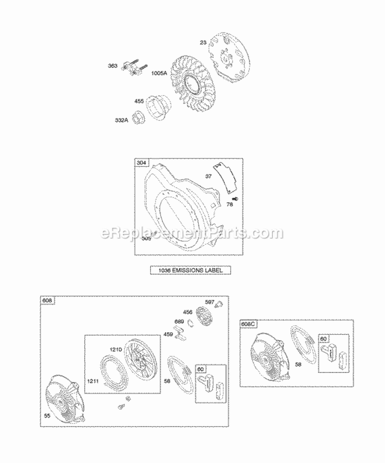 Blower Housing Flywheel Rewind Starter Diagram and Parts List for 1572  Briggs and Stratton Engine